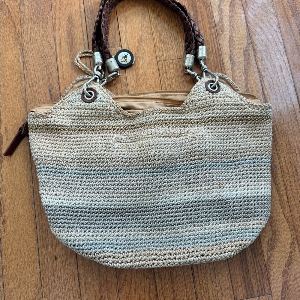 The Sak Woven Beige and Gray Tote with Braided Handles